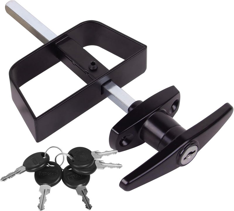 EFFIBUILD 5-1/2" T-Handle Lock kit, Shed Door Latch with 4 Keys, 5-1/2" Stem Shed T-Handle Lock Kit for Sheds Doors, Playhouses, Chicken Coops,Camper, RV, Garage Door(Black). - Image 1