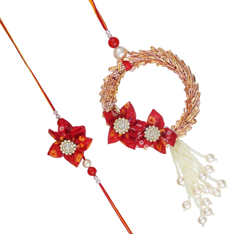 iinfinize Attractive Rakhi Lumba Set For Bhaiya Bhabhi Rajasthani Cultural Bangle Chuda Lumba Latkan Kundan Rakhi For Men Women With Roli Chawal - Image 1