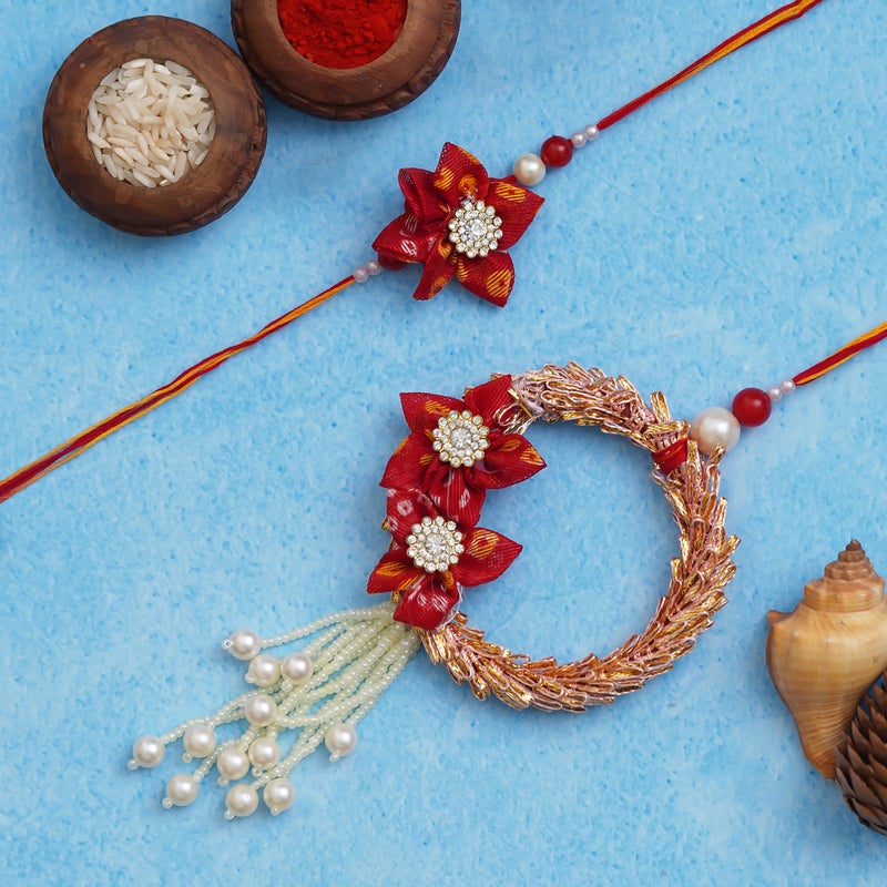 iinfinize Attractive Rakhi Lumba Set For Bhaiya Bhabhi Rajasthani Cultural Bangle Chuda Lumba Latkan Kundan Rakhi For Men Women With Roli Chawal - Image 2