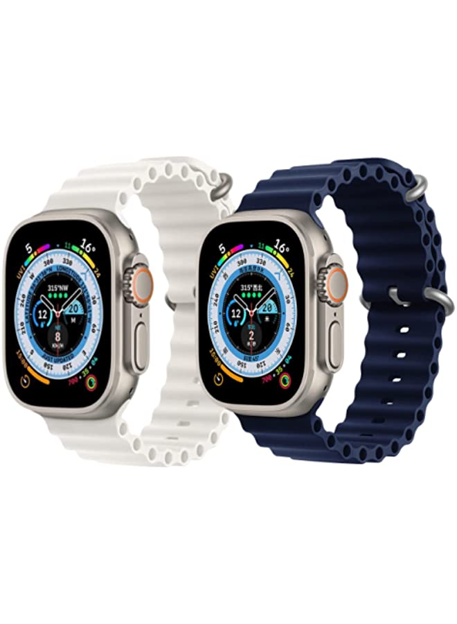 IAF Silicone Ocean Band Strap Snow White Silicone Ocean Band Strap Dark Blue Set of 2 for Apple Watch Ultra 8 49mm