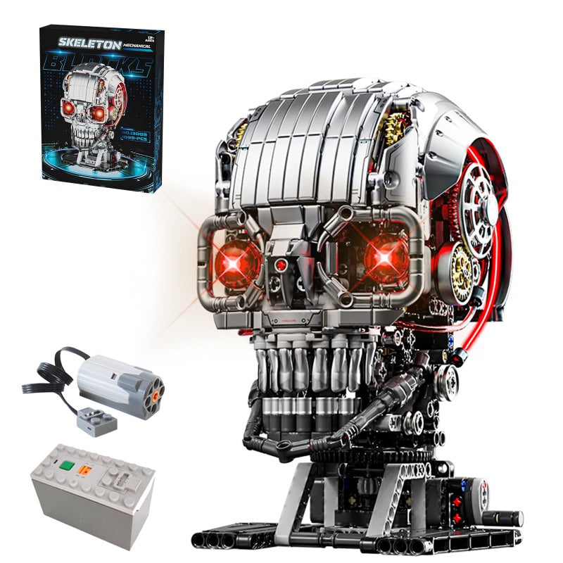 CSNRHG Mechanical Skull Building Block Set 3D Poseable Model with Mandibular Teeth Bite Drive can be driven by hand or motor for STEM Toys for Kids Adults Perfect for Horror Fans Gothic Room Decor - Image 3