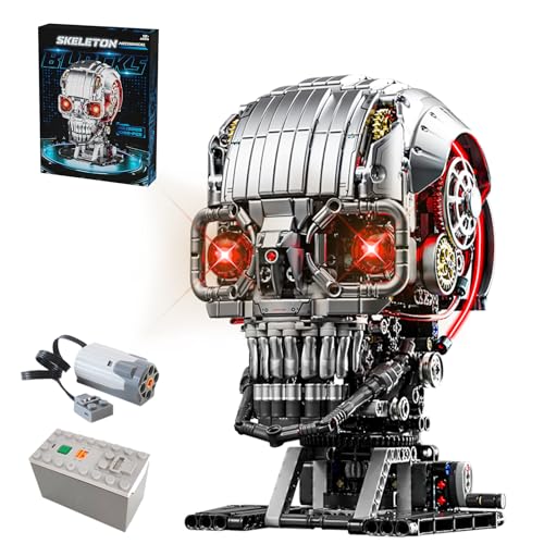 CSNRHG Mechanical Skull Building Block Set 3D Poseable Model with Mandibular Teeth Bite Drive can be driven by hand or motor for STEM Toys for Kids Adults Perfect for Horror Fans Gothic Room Decor - Image 1
