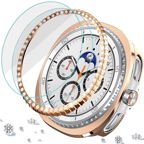 DEALELE 22 Pack Tempered Glass Protective Cover Compatible with Samsung Galaxy Watch 8 Classic 46mm Bling Bezel Ring Protective Case 9H Tempered Glass Screen Protector Rose Gold - Image 1