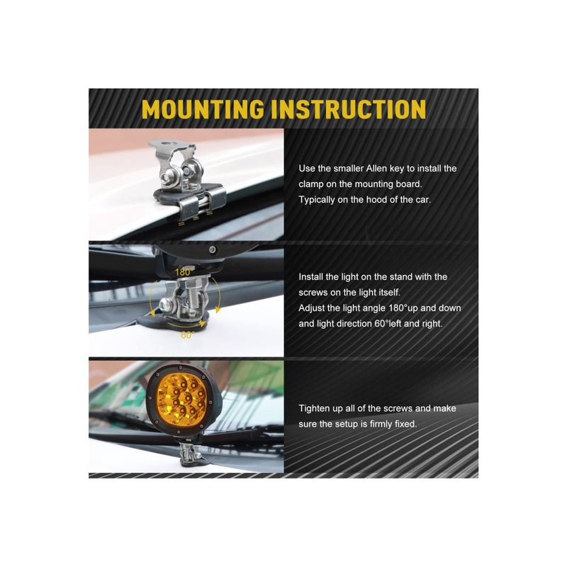 SOLARAE 2 Pack Led Light Bar Mounting Brackets, Hood Led Pod Light Mount Universal Led Light Mounting Brackets Jeep Led Light Mounts Pod Light Holders for Off Road Jeep Truck Suv Without Installing Drill - Image 3