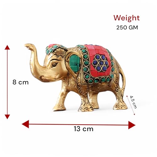 KridayKraft Metal Elephant with Stone Work Showpiece for Home/Office & Table Decor (Set of 2 Pieces, Multicolor, Small) - Image 2