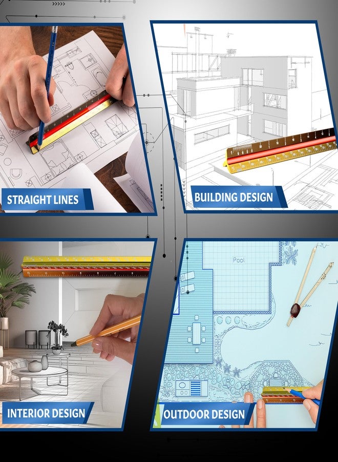Stylo 12" Aluminum Architect Scale Ruler Laser Etched Triangle Drafting Ruler, Color Coded Grooves for Blueprint, Drafting and Drawing, Architectural Scale Ruler for Blueprints (Yellow, Imperial Units) - Image 5