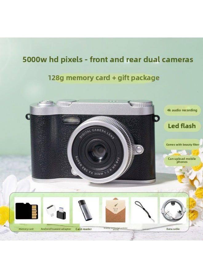 Generic Internet Red Explosions Ccd Campus Digital Camera HD High Pixel Uploadable Mobile Phone Selfie Entry Card Machine-Body Color:Black + Gift Bag + 128g Memory  - Image 1
