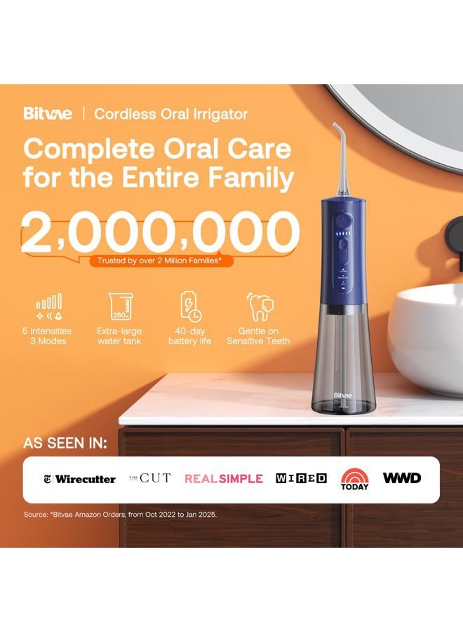 Bitvae Water Dental Flosser for Teeth Cleaning, Powerful Water Teeth Cleaner Picks, 3 Modes 5 Intensities, IPX7 Waterproof Oral Irrigator, USB Rechargeable Water Dental Picks - Midnight Blue - Image 2