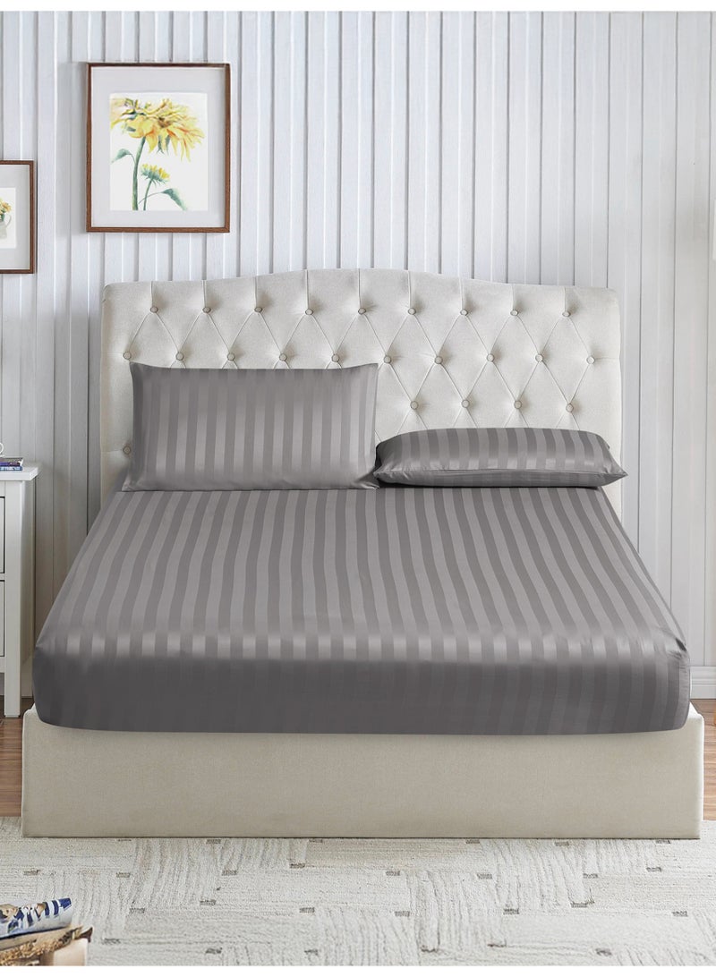 دوناتيلا طقم شرشف سرير مقلم 3 قطع مقاس  180×200+ 35 سم, مايكروفايبر مقاوم للحساسية شرشف باطراف مطاط و2 غطاء وسادة - Image 1