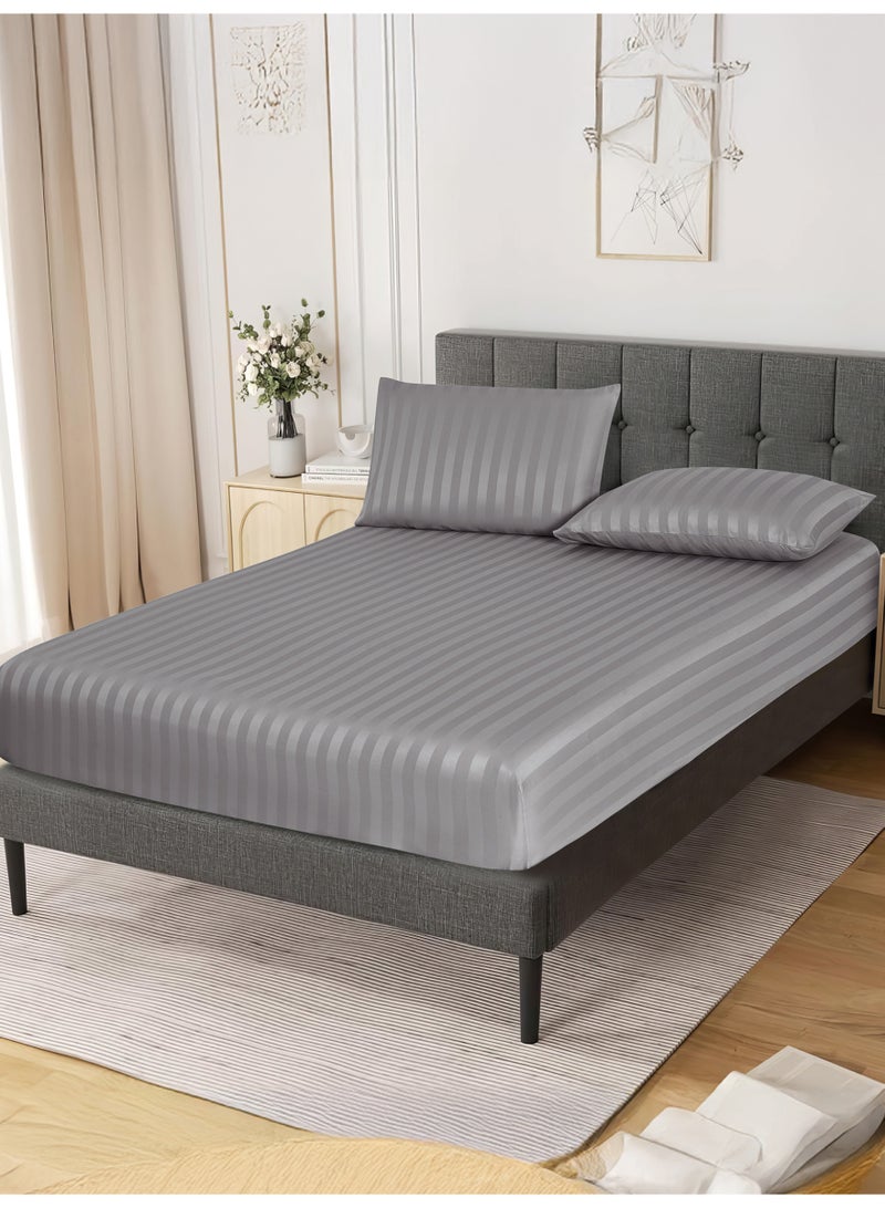 دوناتيلا طقم شرشف سرير مقلم 3 قطع مقاس  180×200+ 35 سم, مايكروفايبر مقاوم للحساسية شرشف باطراف مطاط و2 غطاء وسادة - Image 2