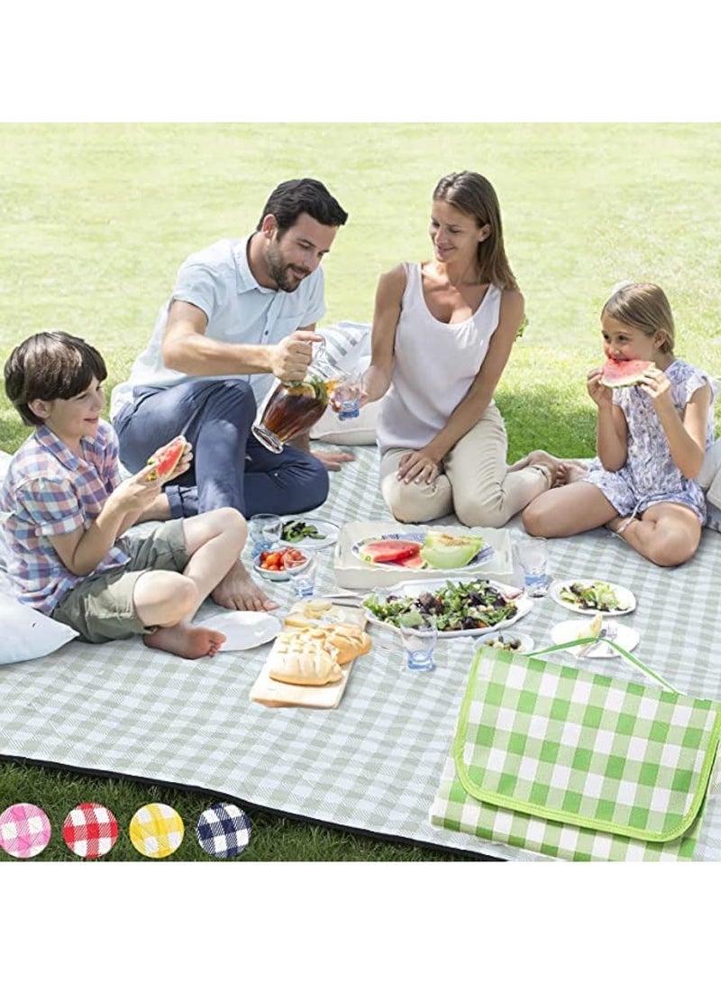 ديوتي اضافية كبيرة نزهة العائلة 2M 2M بطانية الشاطئ في الهواء الطلق بطانيات نزهة قابلة للطي مقاومة للماء الرمال مع حصيرة نزهة حقيبة خضراء - Image 1