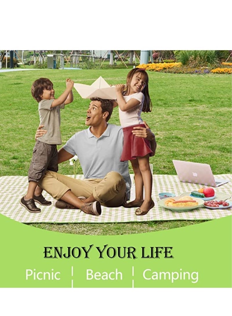 ديوتي اضافية كبيرة نزهة العائلة 2M 2M بطانية الشاطئ في الهواء الطلق بطانيات نزهة قابلة للطي مقاومة للماء الرمال مع حصيرة نزهة حقيبة خضراء - Image 2