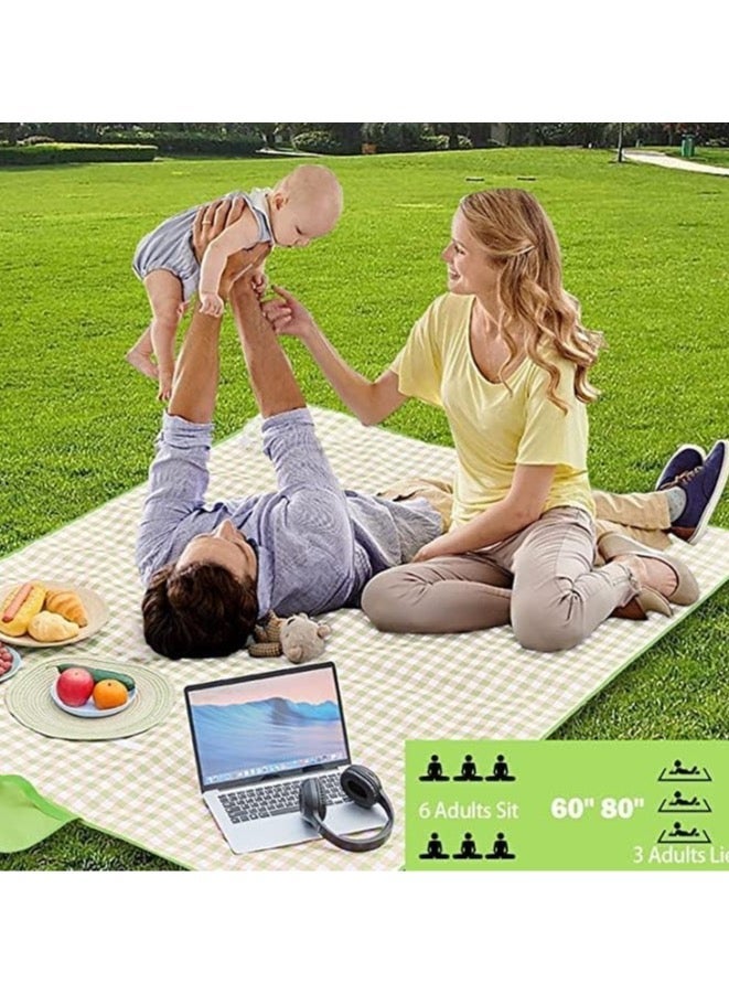 ديوتي اضافية كبيرة نزهة العائلة 2M 2M بطانية الشاطئ في الهواء الطلق بطانيات نزهة قابلة للطي مقاومة للماء الرمال مع حصيرة نزهة حقيبة خضراء - Image 3
