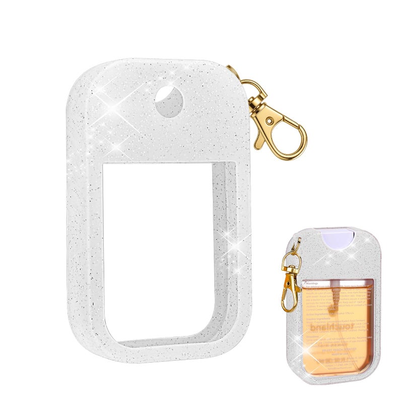 AIERSA Hand Sanitizer Spray Glitter Case Compatible with Touchland, Silicone Hand Sanitizer Case Holder with Keychain for Touch Land Mist 1FL. OZ (Glitter Sequin White) - Image 1