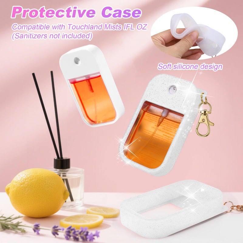 AIERSA Hand Sanitizer Spray Glitter Case Compatible with Touchland, Silicone Hand Sanitizer Case Holder with Keychain for Touch Land Mist 1FL. OZ (Glitter Sequin White) - Image 4