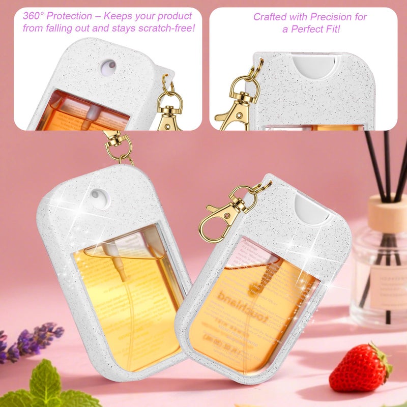 AIERSA Hand Sanitizer Spray Glitter Case Compatible with Touchland, Silicone Hand Sanitizer Case Holder with Keychain for Touch Land Mist 1FL. OZ (Glitter Sequin White) - Image 5