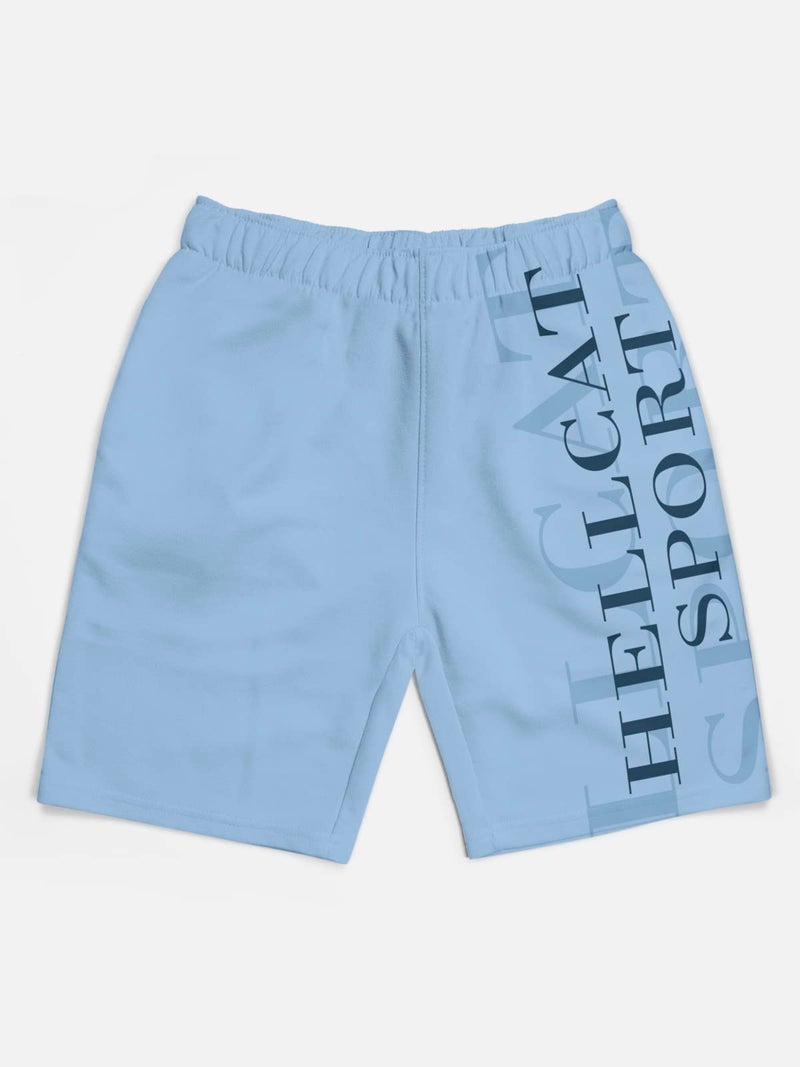 HELLCAT Pack of 5 Trendy Typographic Printed Mid Rise Shorts for Boys - Black/Grey Melange/Sky Blue/Maroon/Navy Blue / 5-6 Years - Image 4
