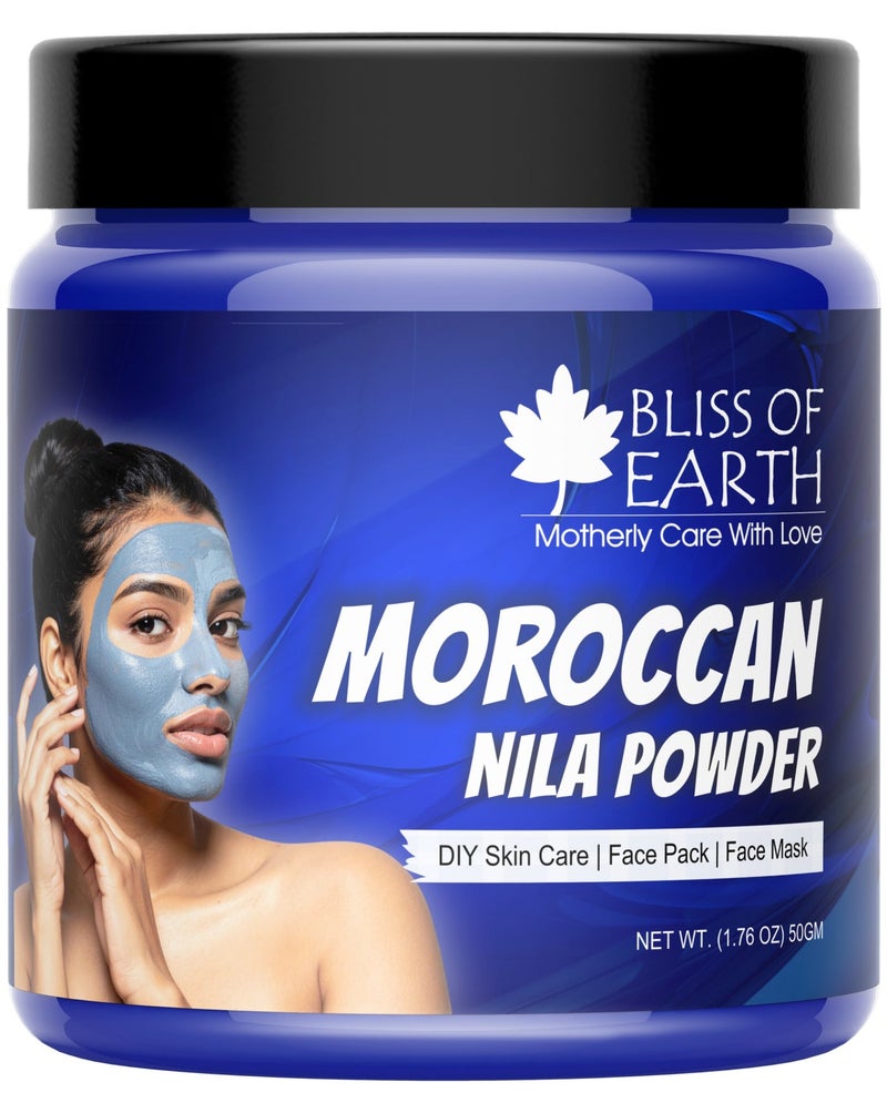 Bliss of Earth Moroccan Nila Powder 50g, Natural Blue Clay Face Pack, Skin Brightening, Tan Removal & Glow, DIY Face Mask for Radiant Skin - Image 1