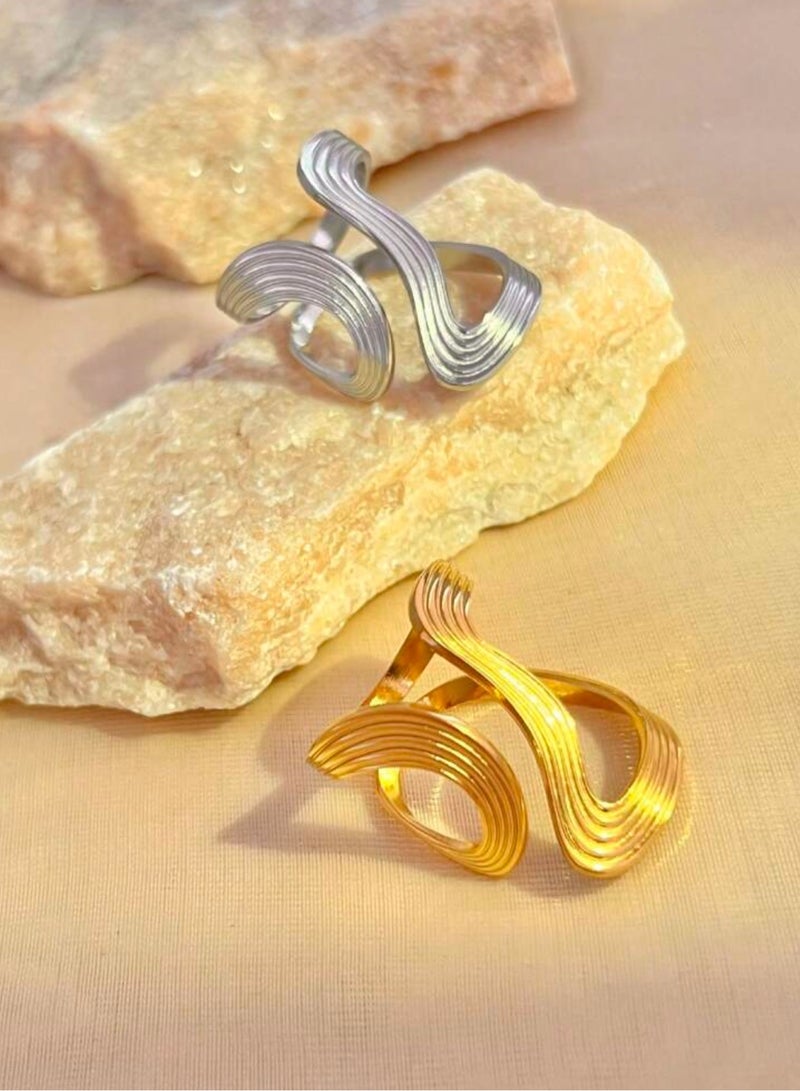 FIFTY 50 2pcs Of Elegant & High Quality Stainless Steel Silver & Gold Plated Rings For Women One Size - Image 1