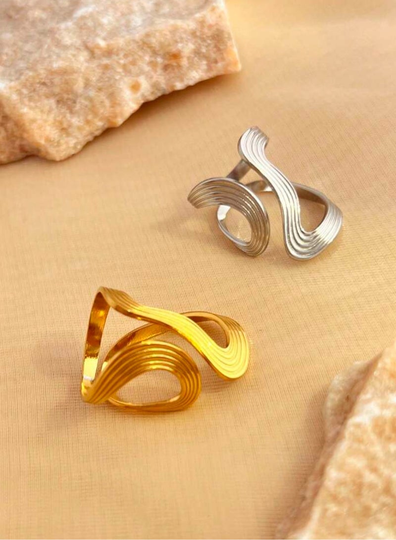 FIFTY 50 2pcs Of Elegant & High Quality Stainless Steel Silver & Gold Plated Rings For Women One Size - Image 2