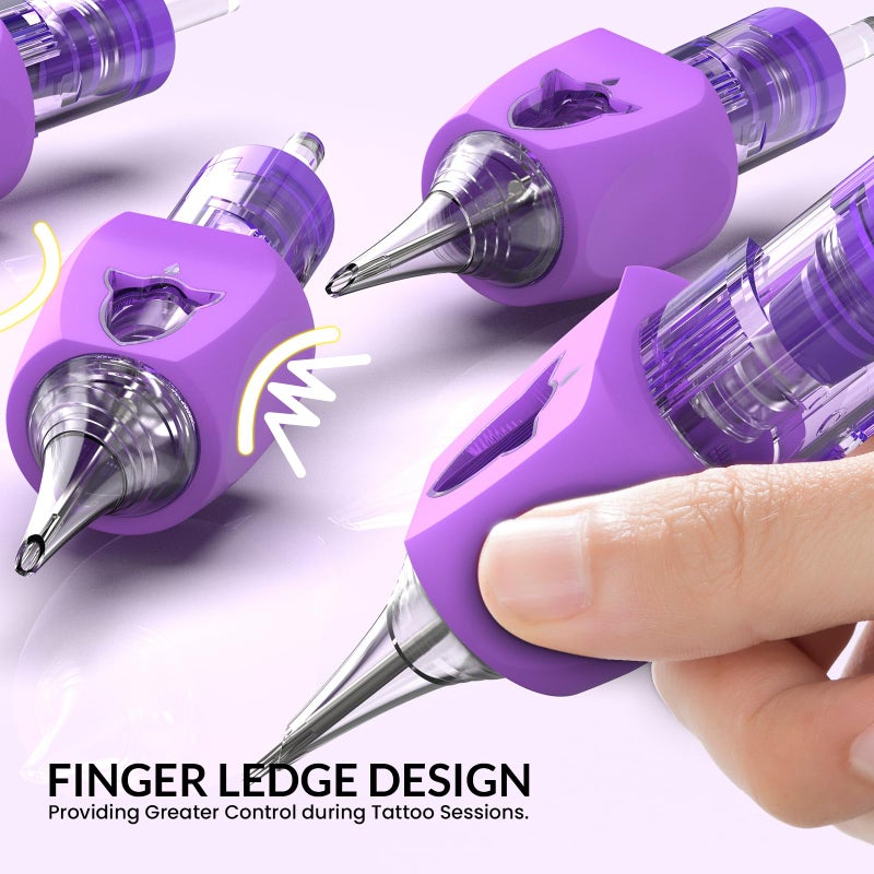 Wormhole Tattoo Needles, 50pcs Mixed Sizes Disposable Finger Ledge Tattoo Cartridge Needles #12 Standard 3RL 5RL 7RL 9RL 11RL Round Liner for Tattoo Machine Tattoo Gun Tattoo Supplies - Image 2