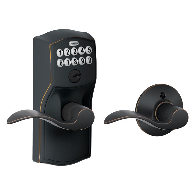 قفل شلايج FE575 CAM 716 ACC كيميلوت مع لوحة مفاتيح ومقبض أكسنت قفل إلكتروني بدون مفتاح برونزي قديم
