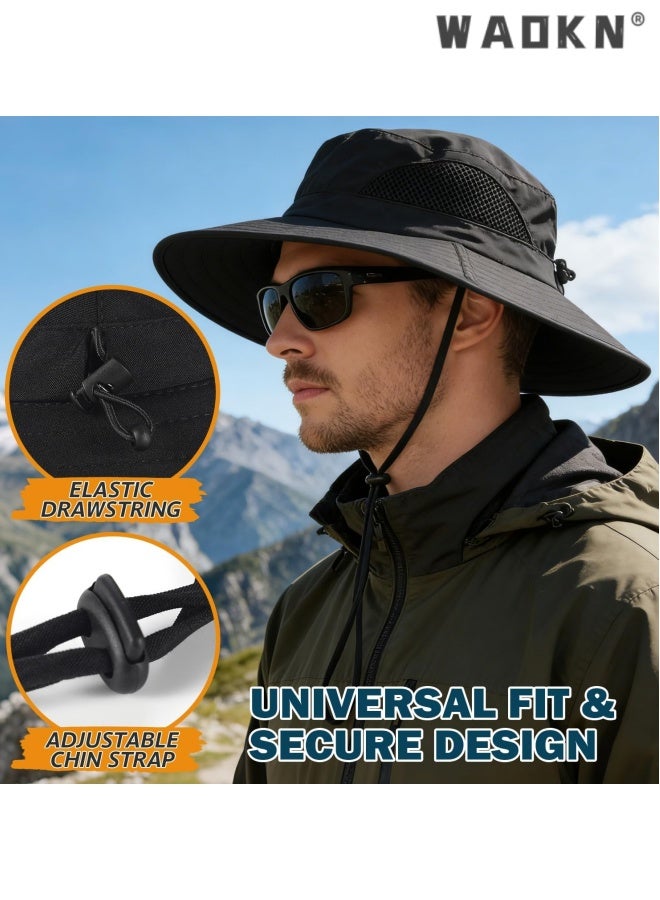 WAOKN Wide Brim Sun Bucket Hat, Waterproof Boonie Hat for Men & Women ,ufp 50+ uv Protection, Adjustable & Breathable, Foldable & Durable for Fishing Hiking Garden Beach,Foldable outdoor quick drying sun protection hat,black. - Image 3