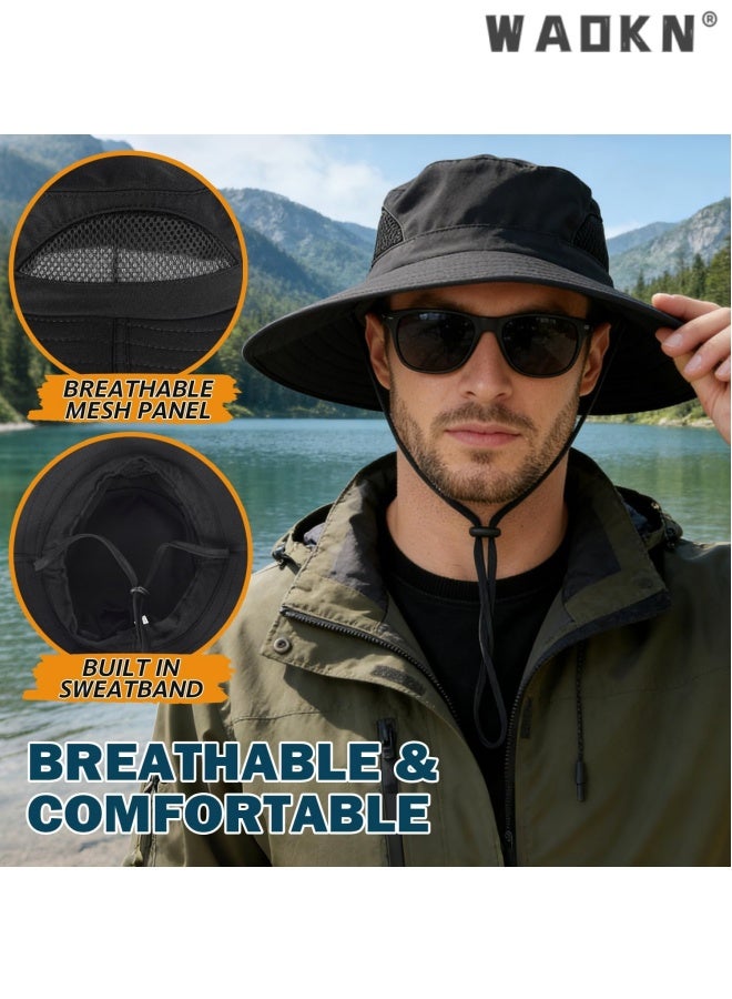 WAOKN Wide Brim Sun Bucket Hat, Waterproof Boonie Hat for Men & Women ,ufp 50+ uv Protection, Adjustable & Breathable, Foldable & Durable for Fishing Hiking Garden Beach,Foldable outdoor quick drying sun protection hat,black. - Image 4