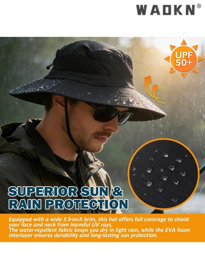WAOKN Wide Brim Sun Bucket Hat, Waterproof Boonie Hat for Men & Women ,ufp 50+ uv Protection, Adjustable & Breathable, Foldable & Durable for Fishing Hiking Garden Beach,Foldable outdoor quick drying sun protection hat,black. - Image 2