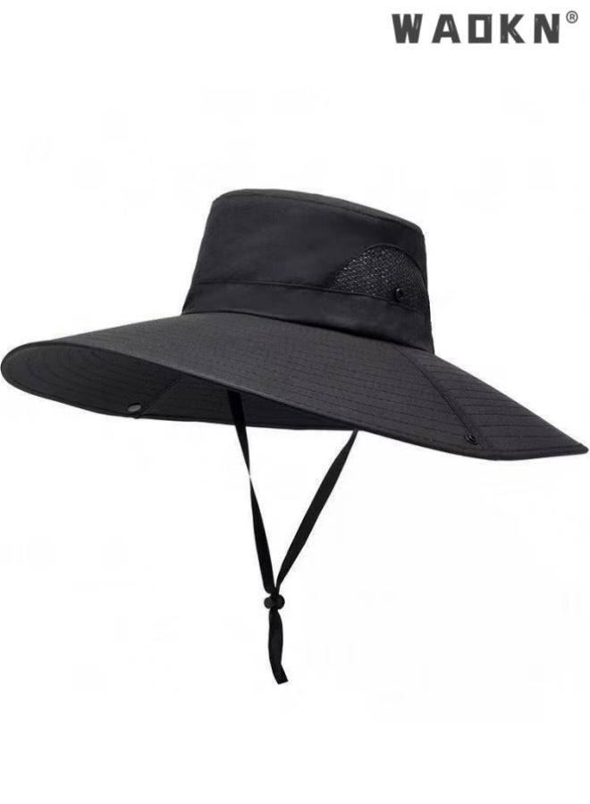 WAOKN Wide Brim Sun Bucket Hat, Waterproof Boonie Hat for Men & Women ,ufp 50+ uv Protection, Adjustable & Breathable, Foldable & Durable for Fishing Hiking Garden Beach,Foldable outdoor quick drying sun protection hat,black. - Image 1