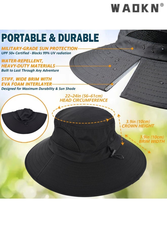 WAOKN Wide Brim Sun Bucket Hat, Waterproof Boonie Hat for Men & Women ,ufp 50+ uv Protection, Adjustable & Breathable, Foldable & Durable for Fishing Hiking Garden Beach,Foldable outdoor quick drying sun protection hat,black. - Image 5