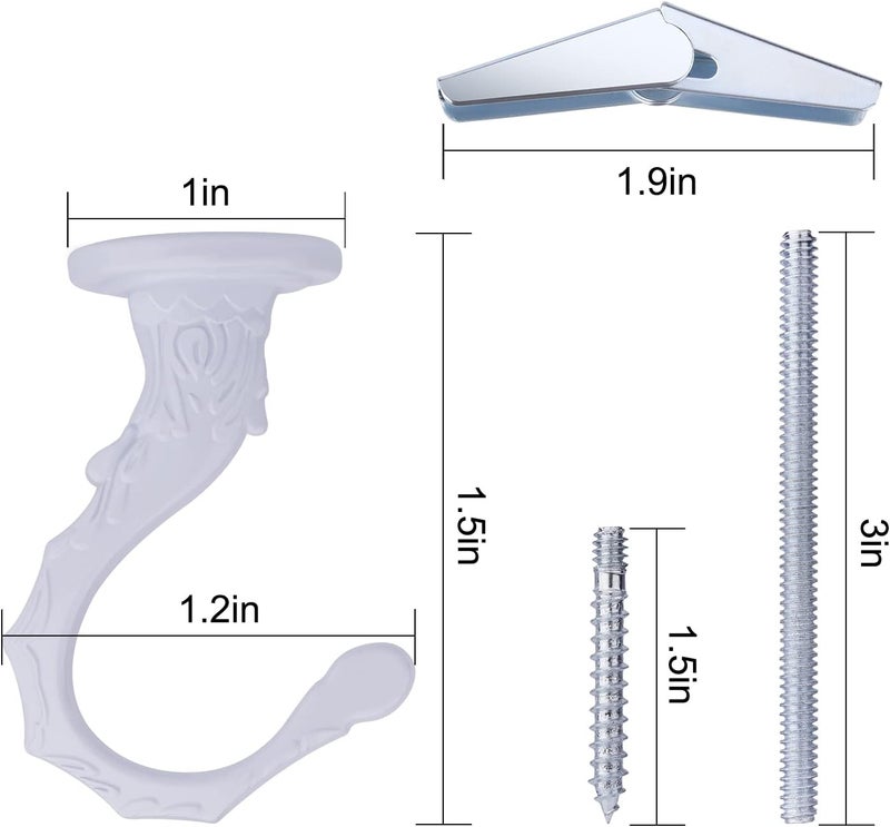 AIEX 4 Sets Ceiling Hooks, Plant Hooks for Ceiling with Screws Bolts and Toggle Wings, Ceiling Swag Hooks Heavy Duty for Installation Cavity Wall (White) - Image 2