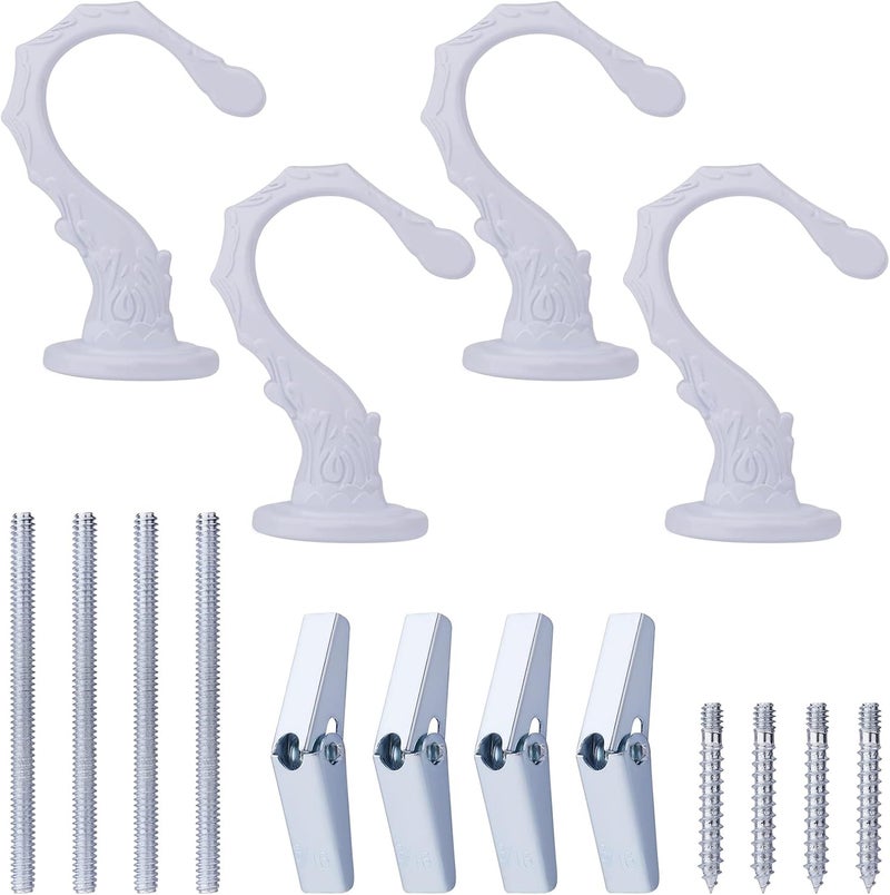 AIEX 4 Sets Ceiling Hooks, Plant Hooks for Ceiling with Screws Bolts and Toggle Wings, Ceiling Swag Hooks Heavy Duty for Installation Cavity Wall (White) - Image 1
