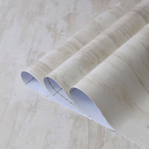TOTIO Cream Concrete Wallpaper Peel Stick Milky White Plaster effect Contact Paper 16x354inch Air Guide Slot Design Matte Thick Self-adhesive Waterproof Vinyl Wrap Modern Industrial Style Wall Sticker - Image 2