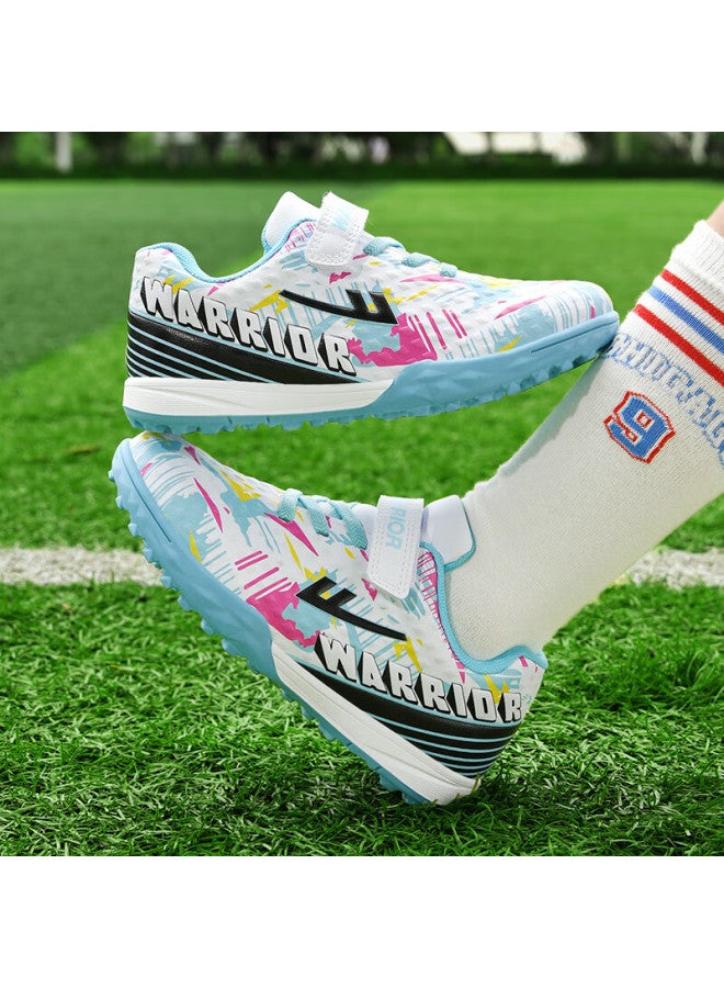 Pull Back Huili Soccer Shoes, Tf Turf Cleats With Velcro, Slip-on For Boys And Girls, Children And Students, For School And Grass Fields, Model 572 31, White Light Blue - Image 3