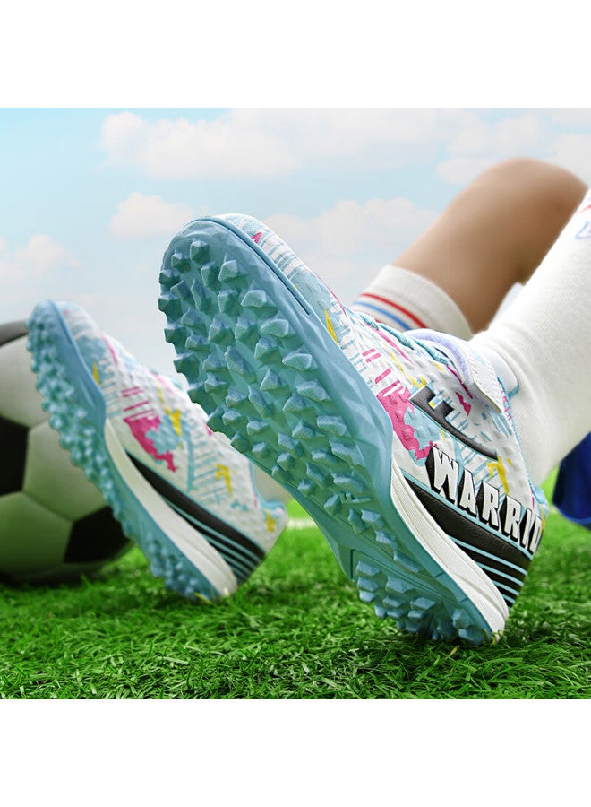 Pull Back Huili Soccer Shoes, Tf Turf Cleats With Velcro, Slip-on For Boys And Girls, Children And Students, For School And Grass Fields, Model 572 31, White Light Blue - Image 5