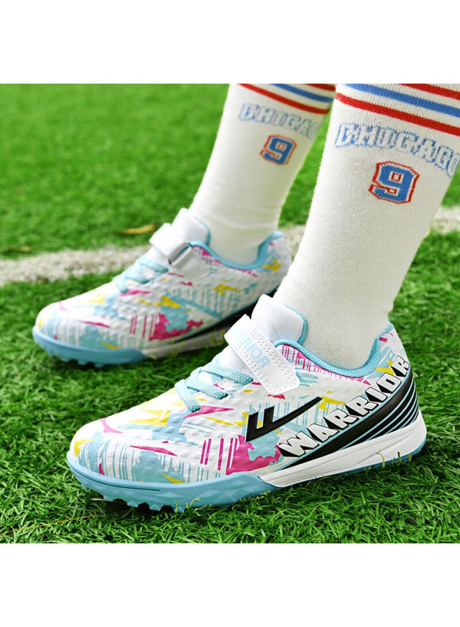 Pull Back Huili Soccer Shoes, Tf Turf Cleats With Velcro, Slip-on For Boys And Girls, Children And Students, For School And Grass Fields, Model 572 31, White Light Blue - Image 4