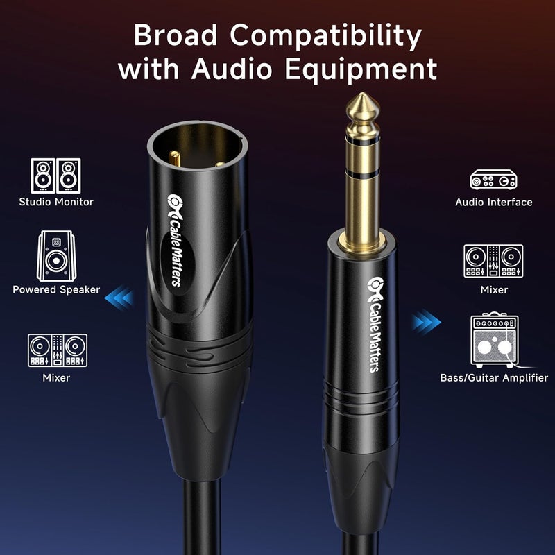 CableMatters 6.35mm (1/4 Inch) TRS to XLR Cable - 15ft, Male to Male XLR to TRS Cable, Black – Not for Microphone Use - Image 4