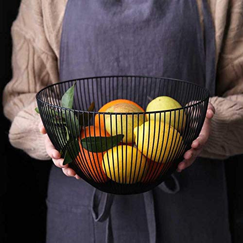 Cq acrylic Metal Wire Fruit Basket Large Round Storage Baskets for Bread Metal Wire Bread Fruit Bowl Vegetable Stand Holder for Snacks Modern Fruit Bowl Decorate Kitchen Counter Black - Image 2