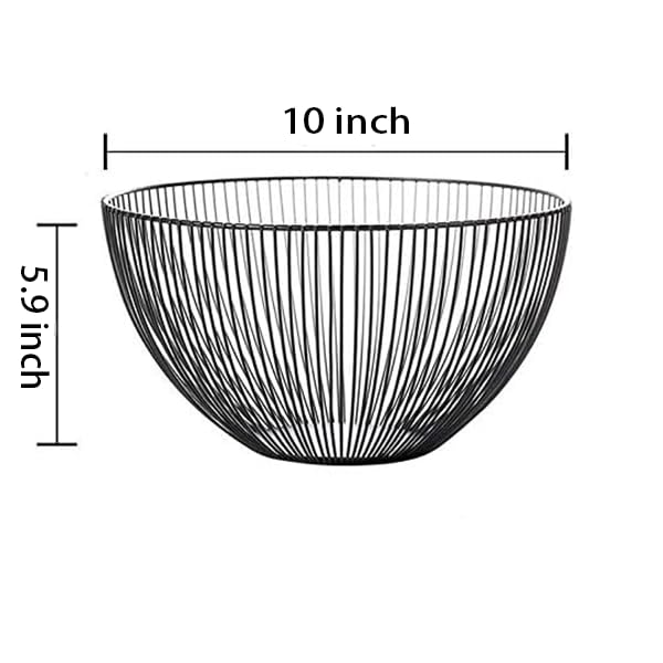 Cq acrylic Metal Wire Fruit Basket Large Round Storage Baskets for Bread Metal Wire Bread Fruit Bowl Vegetable Stand Holder for Snacks Modern Fruit Bowl Decorate Kitchen Counter Black - Image 3