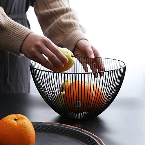 Cq acrylic Metal Wire Fruit Basket Large Round Storage Baskets for Bread Metal Wire Bread Fruit Bowl Vegetable Stand Holder for Snacks Modern Fruit Bowl Decorate Kitchen Counter Black - Image 4
