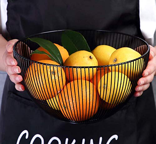Cq acrylic Metal Wire Fruit Basket Large Round Storage Baskets for Bread Metal Wire Bread Fruit Bowl Vegetable Stand Holder for Snacks Modern Fruit Bowl Decorate Kitchen Counter Black - Image 5