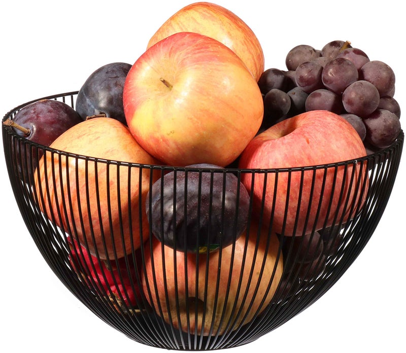 Cq acrylic Metal Wire Fruit Basket Large Round Storage Baskets for Bread Metal Wire Bread Fruit Bowl Vegetable Stand Holder for Snacks Modern Fruit Bowl Decorate Kitchen Counter Black - Image 1