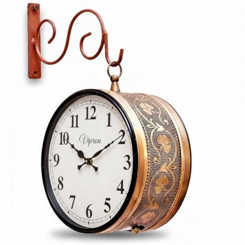 Vipron Double Sided Wall Clock - 8 Inch Vintage Railway Station Clock - Antique Station Clock for Home, Office, Café, Restaurant, Hotel & Shop Décor | Classic Retro Design - Image 1
