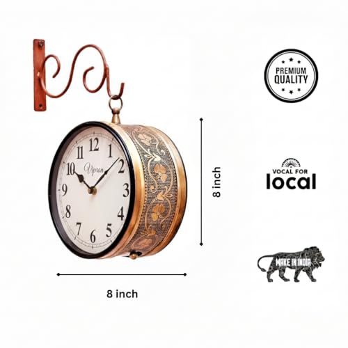 Vipron Double Sided Wall Clock - 8 Inch Vintage Railway Station Clock - Antique Station Clock for Home, Office, Café, Restaurant, Hotel & Shop Décor | Classic Retro Design - Image 3