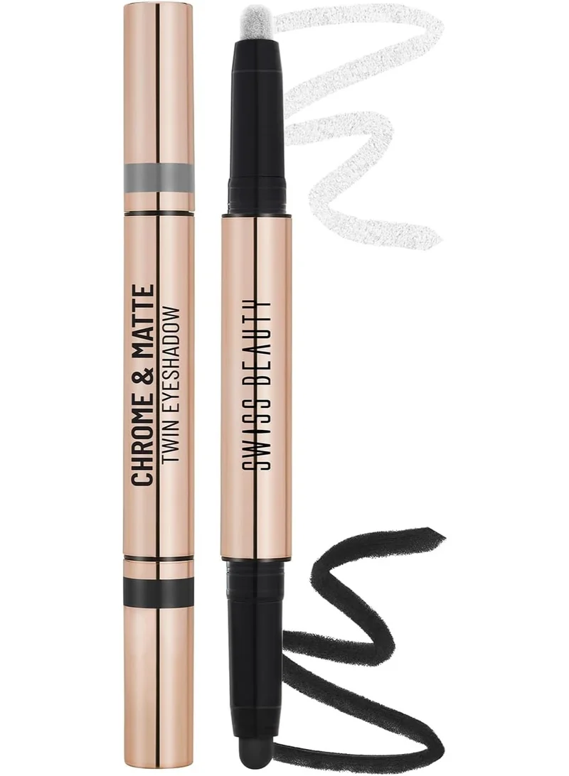 سويس بيوتي Swiss Beauty Chrome & Matte Twin Eyeshadow Stick | Mix of Matte and Shimmer | Easy to blend, non creasing eyeshadow | 24 Hour Stay | Shade- Night Skies, 2g