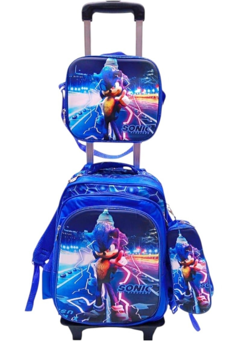 Sonic 3-Piece School Bag Set - Backpack with Trolley, Lunch Box and Pencil Case