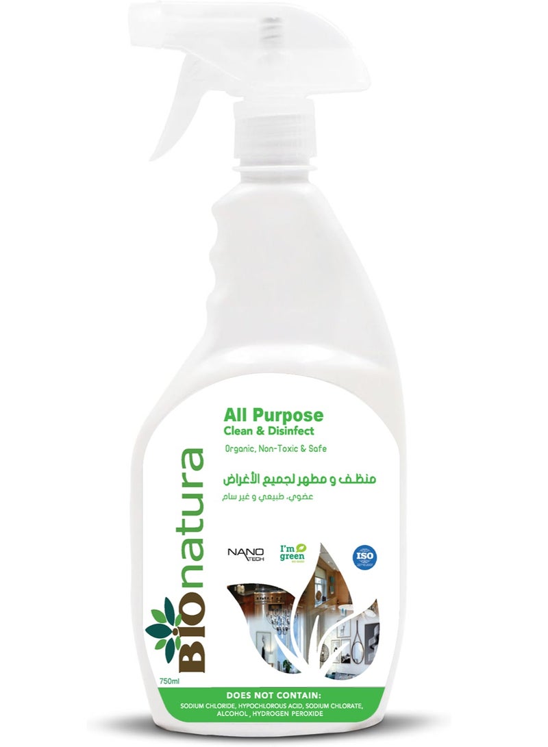 BioNatura All Purpose Clean and Disinfect - Bionatura - 100% Natural, Organic, Non-Toxic - Antivirus, Biodegradable and Safe - 750 ml - Image 1