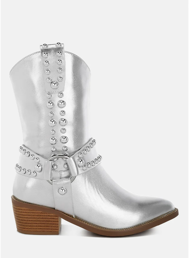 London Rag Studded Harness Detail Boots in Silver