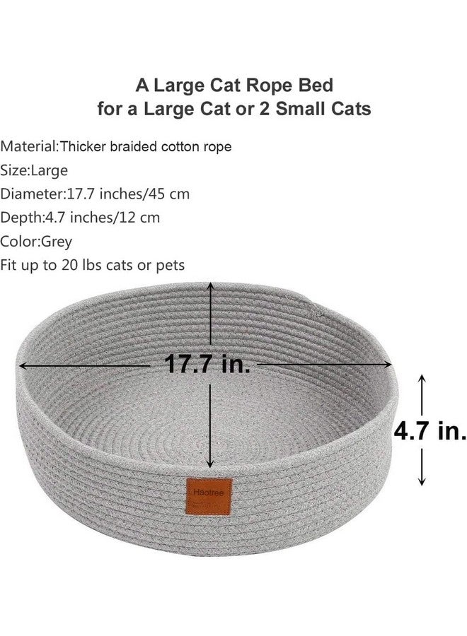 Large Cat Bed Basket Round Cotton Rope Woven - Calming Cat Rope Bed Sleep Surface 17.7 inches(45 cm),Cozy Scratching Indoor Cat Bed for a Large Cat or 2 Small Cats,Fit up to 20 lbs Pets,Washable,Grey - Image 2